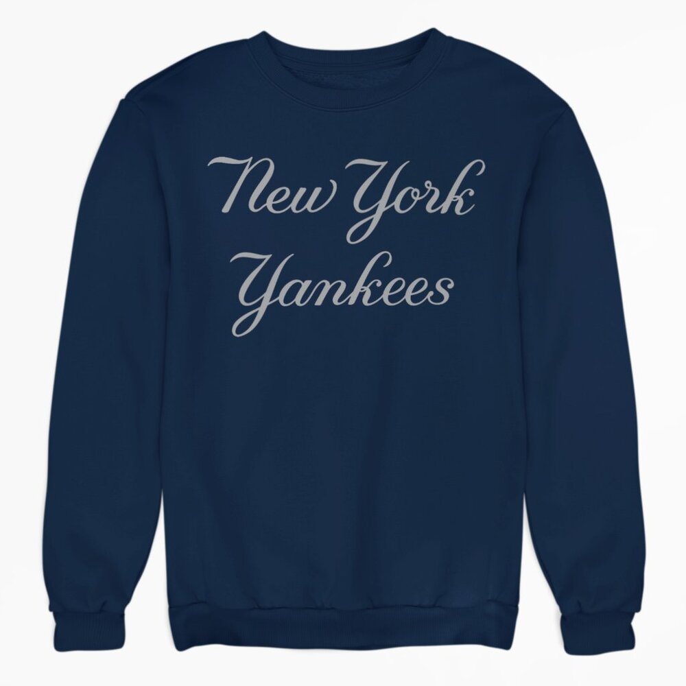 NEW York Yankees Team Color Pop Wordmark Fleece Long Sleeve Sweatshirt NAVY